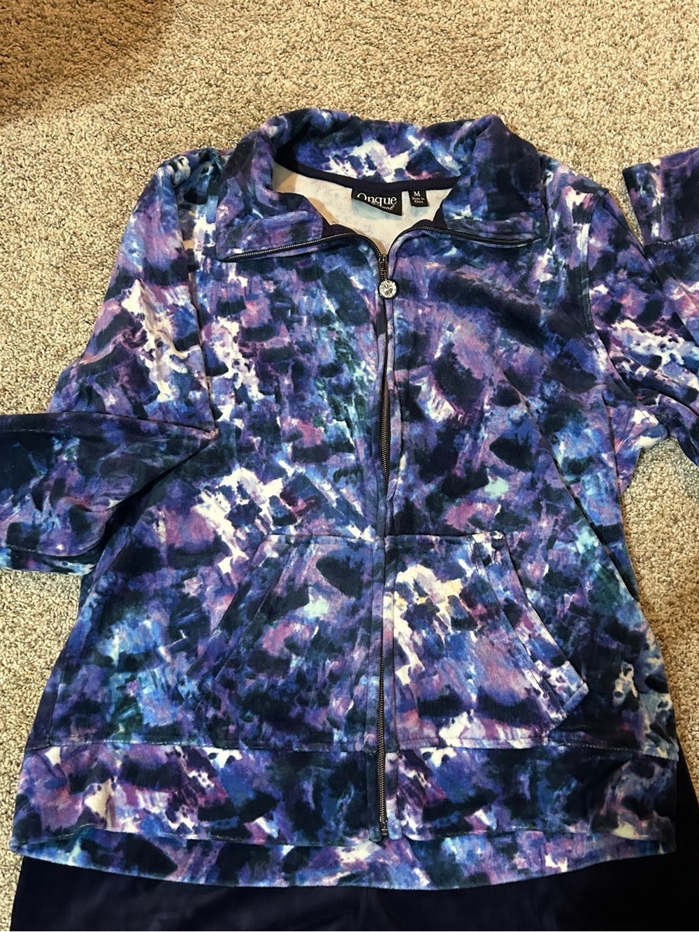 Onque Casuals Purple & Blue Tie-Dye Zip Front Jacket and Pull On Pants
